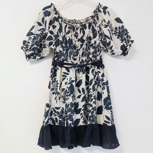 Hazel Navy & White Romantic Floral Puff Sleeve Cottagecore Mini Dress S